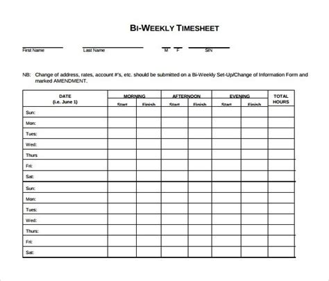 Customize And Download A Biweekly Timesheet Template Bonsai