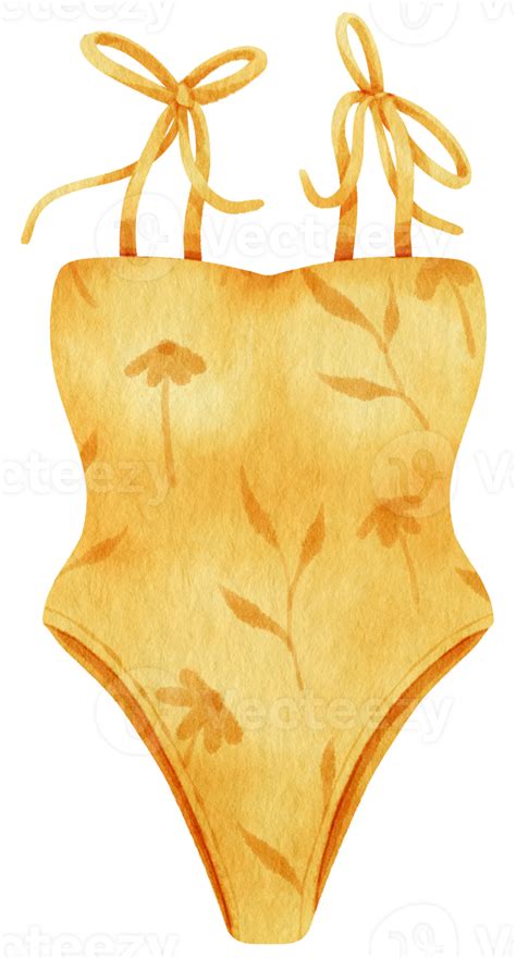 Yellow Bikini Swimsuits Watercolor Style For Summer Decorative Element