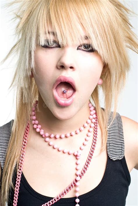 Emo Girl Showing Her Piercing Stock Image Image Of Hand Blond 8055613