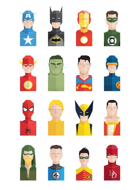 16 Flat Super Heroes Icons Free Psd File Heróis Marvel Marvel
