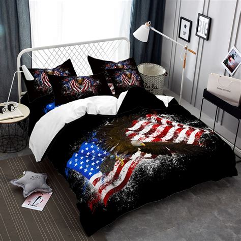Military Fans American Flag Bedding Set Bald Eagle Print Duvet Cover