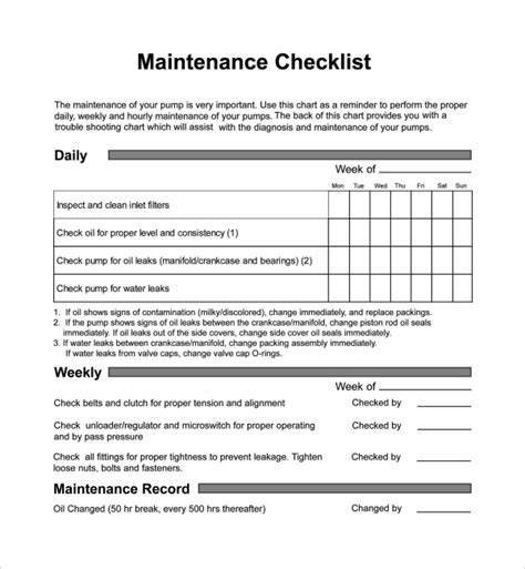 Free 30 Maintenance Checklist Templates In Pdf Ms Word Excel