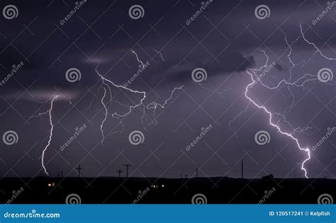 Large Lightning Strike At Dusk On Tornado Alley Stock Image Image Of