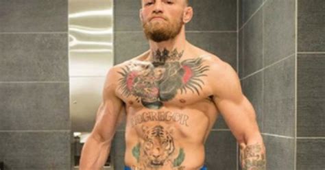 conor mcgregor suffers wardrobe malfunction in tight white shorts might as well be naked