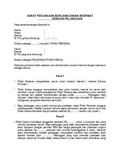 7 Contoh Surat Perjanjian Berlangganan Internet Telkom Indosat Atau