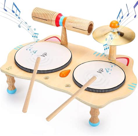 Oathx Kids Drum Set And Music Toy Wooden Musical Instruments Learning