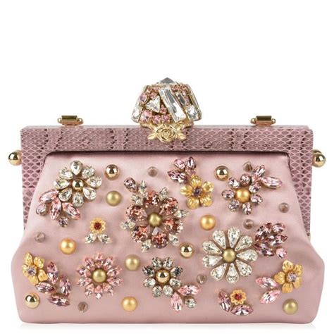 Dolce And Gabbana Vanda Jewel Appliqued Satin Clutch Rose Handbag