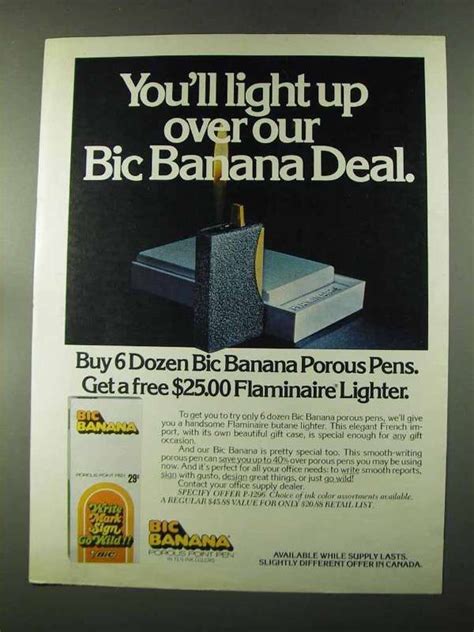 1973 Bic Banana Pen Ad Youll Light Up Over Deal 1970 79