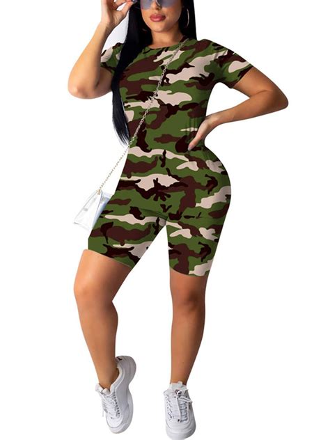 2020 Women Sets Summer Tracksuits Sportswear Camouflage Print Tops