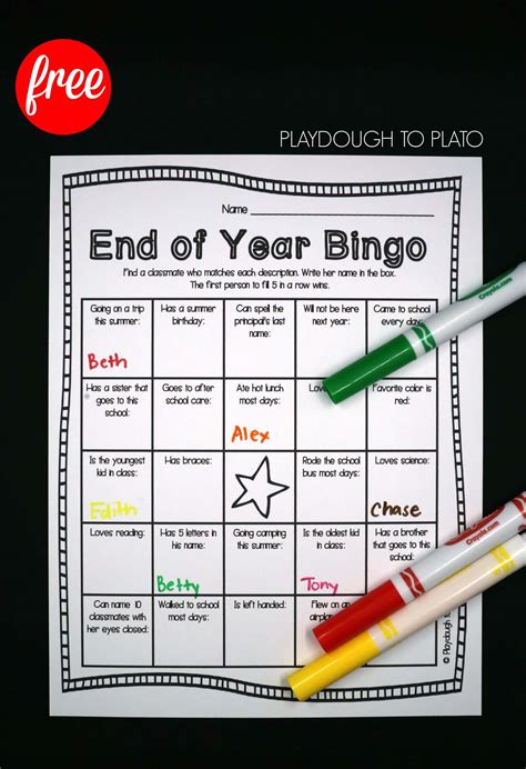 End of the Year Bingo - Playdough To Plato