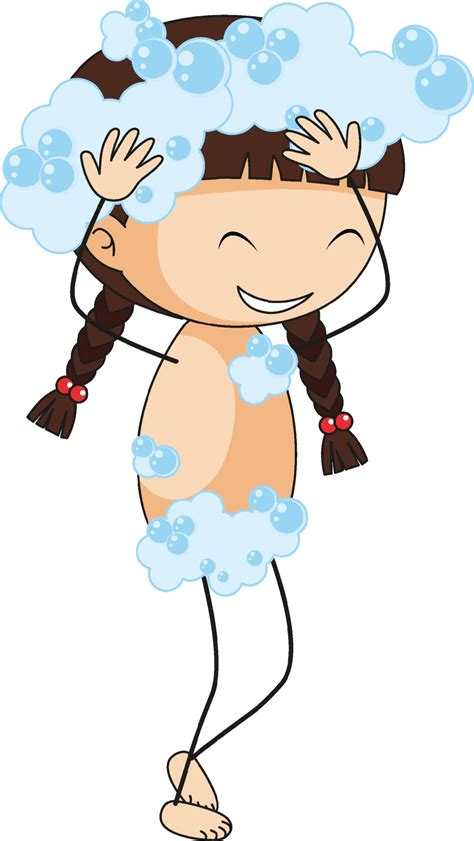 A Girl Take A Shower With Bubbles Cartoon Character 3093664 Vector Art
