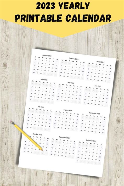 2023 Yearly Printable Calendar Printable Yearly Calendar Calendar
