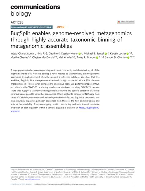 PDF BugSplit Enables Genome Resolved Metagenomics Through Highly