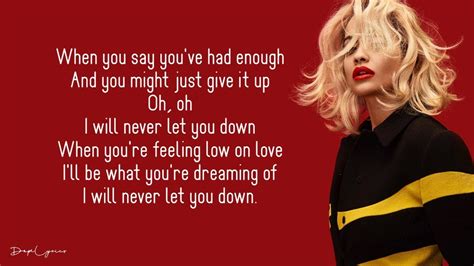 Rita Ora I Will Never Let You Down Lyrics 🎵 Youtube Music