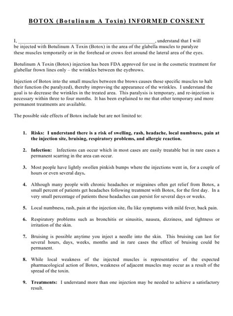 botox informed consent form  printable