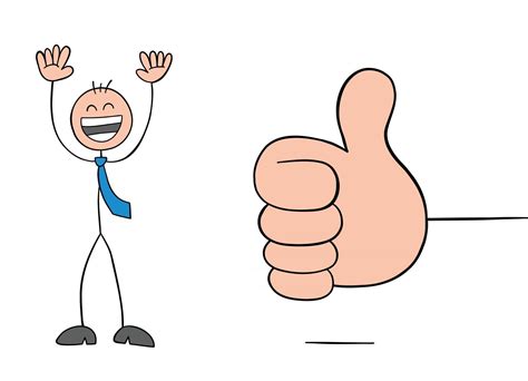 Giving Thumbs Up And Stickman Businessman Character Very Happy Vector
