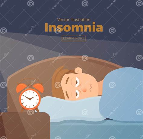 Sleepless Man Face Cartoon Character Suffers From Insomnia Stock