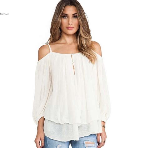 Women Blouse Off The Shoulder Spaghetti Strap Solid Loose Casual Blouse