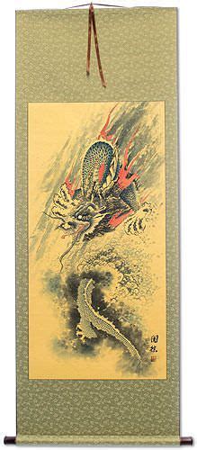 Antique Style Flying Chinese Dragon Wall Scroll Tigers And Dragons