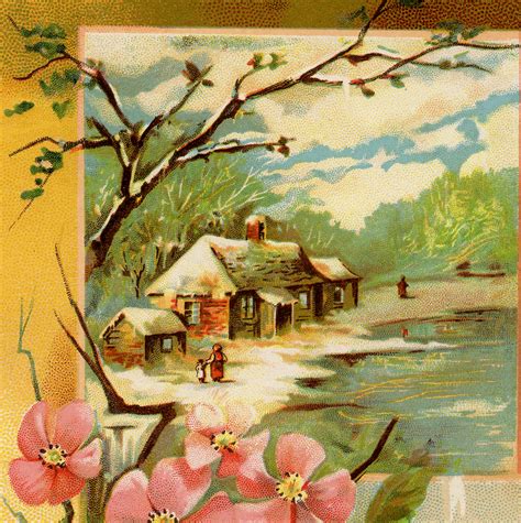 Vintage Winter Cabin Image The Graphics Fairy