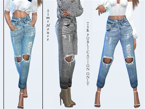 Sims Houses Womens Wide Ripped Jeans Sims 4 Kleider Sims4 Clothes