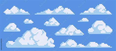 Fluffy Clouds Pixel Art Icon Set Smoke Or Fog Sky Elements Logo