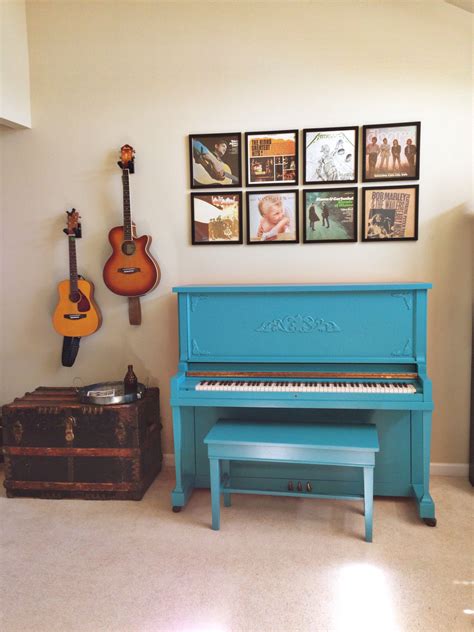Diy Piano Makeover Turquoise Painted Piano With Framed Record Albums
