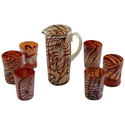 Burnt Orange Red Orange Glass Pitchers Silvery Dining And Entertaining Murano Glass