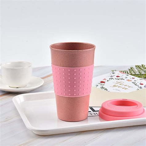 Eco Wheat Straw Coffee Mug With Lid Logo Printing Available