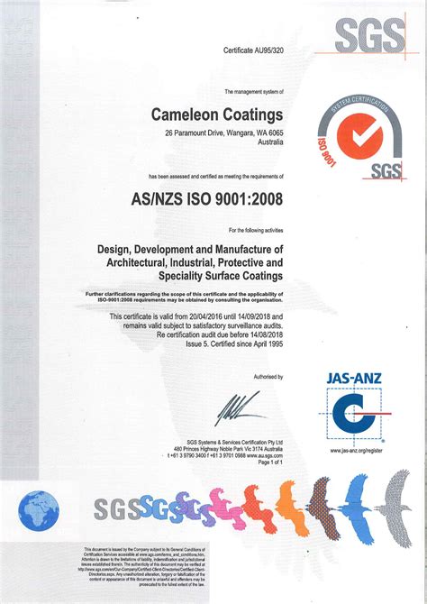 ISO certificate 2016 - Cameleon Coatings & Paint Manufacturers