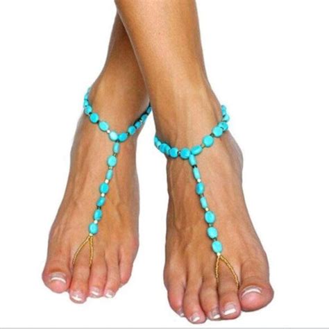 Turquoise Barefoot Sandals Crochet Nude Shoes Foot Jewelry My XXX Hot
