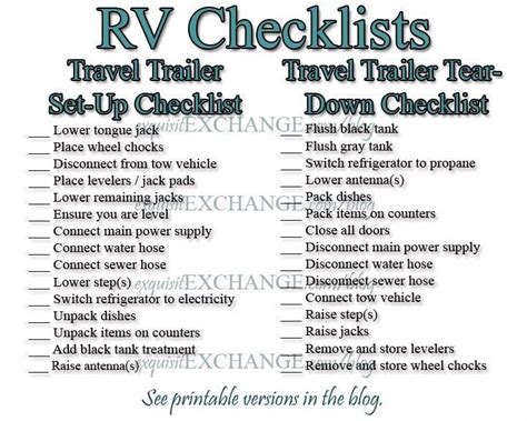 Free Printable Rv Setup Checklist Printable Blog
