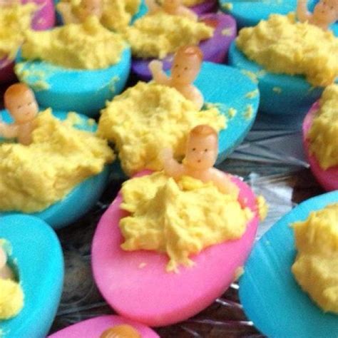 Your bff is having a baby! Gender Reveal party ideas! Deviled Eggs | Gender reveal ...