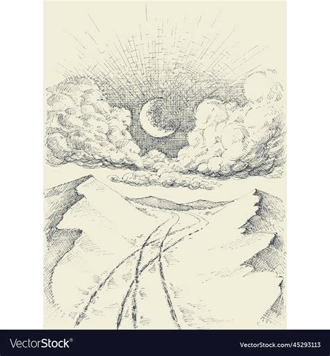 Clouds And Moon Over Desert Sand Dunes Royalty Free Vector