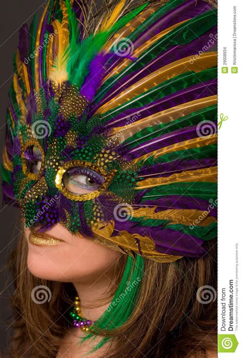 Beautiful Woman In Mardi Gras Mask And Makeup Stock Photo