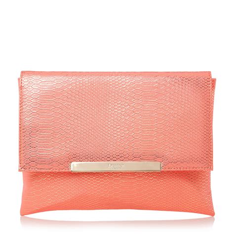 Dune Bettie Snake Print Foldover Clutch Bag In Pink Coral Lyst