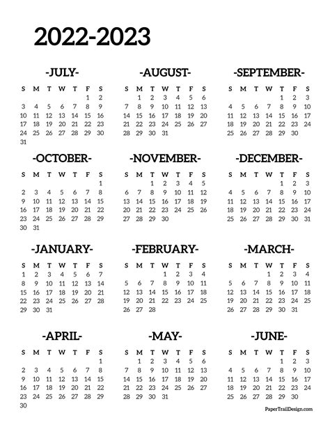 2022 2023 School Year Calendar Free Printable Paper Trail Design