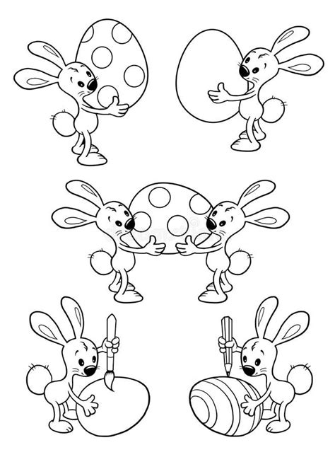 Rabbits Easter Bunny Set Easter Egg Cartoon Character Cute Easter