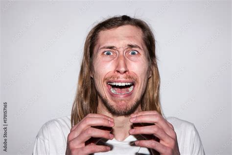 Frightened Man Emotion Of Fear Scared Screaming Male Threaten Concept Stock Photo Adobe Stock