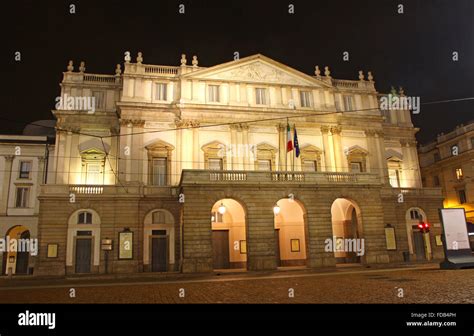 La Scala Opera House In Night Milan Italy The Most Famous Italian