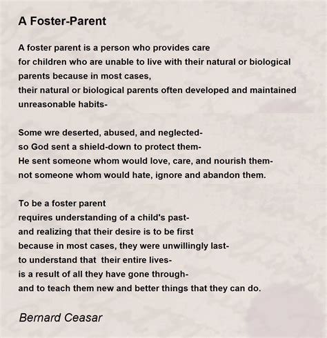 A Foster Parent A Foster Parent Poem By Bernard Ceasar
