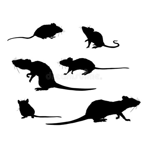 Vector Set Of Rats And Mouses Black Silhouettes Stock Vector