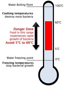 The temperature danger zone, when it comes to food safety, describes a temperature range at which bacteria grow most quickly on food. Food Temperature Resources