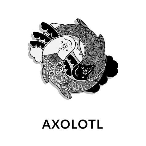 Lindo Axolotl Ambystoma Mexicanum Icono Vectorial En Monocromo Yin Y