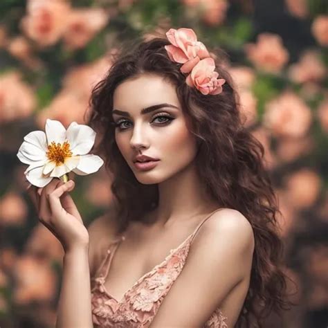 Beauty Full Women Holding A Flower