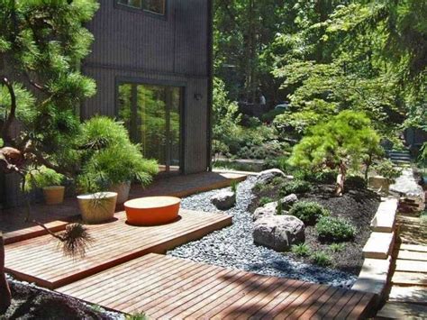 Outdoor Modern Garden Japanese Design With Wooden Deck And Minimalist