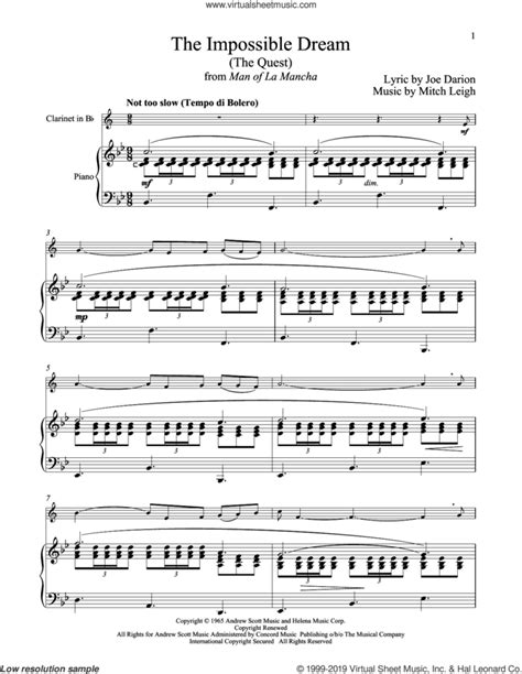 The Impossible Dream The Quest From Man Of La Mancha Sheet Music