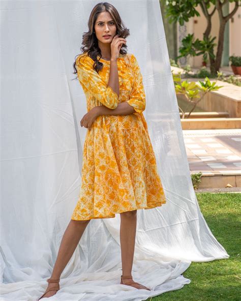 Sunshine Yellow Tiered Flare Dress By Chappai The Secret Label