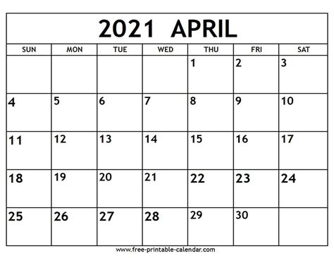 April 2021 Calendar Printable Calendar Template Printable