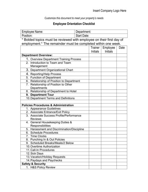 New Employee Orientation Checklist New Employee New Employee